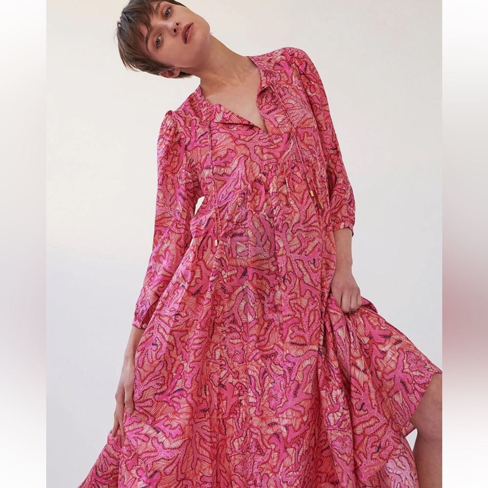 CHUFY My Aussie Days Coral Print Silk Maxi Dress Great Barrier Reef Collection